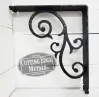 Detail Closeup - Black Coated L Angle Decorative Scroll Gusset Support Bracket Detail Closeup - Black Coated L Angle Decorative Scroll Gusset Support Bracket