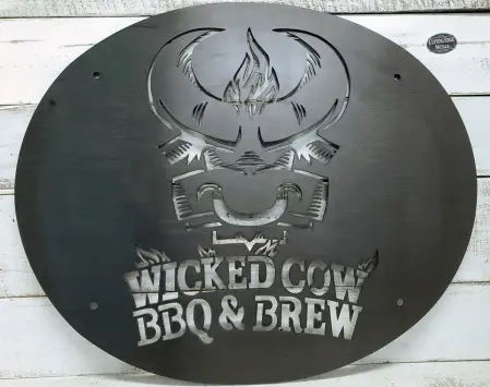 Wicked Cow BBQ Dark Steel Sign