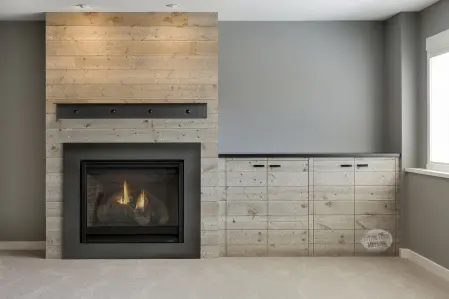 2 level cobblestone steel fireplace surround