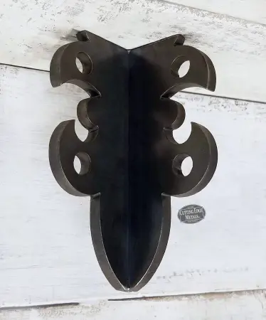 Custom Black Powder Coated Decorative L Angle Timber Brackets with Le Fleur de Lis Upside Down Custom Black Powder Coated Decorative L Angle Timber Brackets with Le Fleur de Lis Upside Down