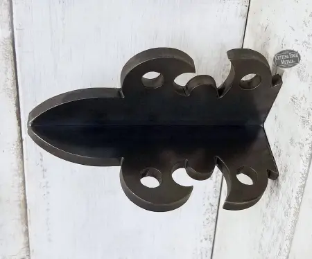 Custom Black Powder Coated Decorative L Angle Timber Brackets with Le Fleur de Lis - Left Side Custom Black Powder Coated Decorative L Angle Timber Brackets with Le Fleur de Lis - Left Side