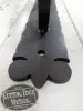 Closeup of a Black Coated - L Angled  Decorative Scroll Gusset Support Brack Closeup of a Black Coated - L Angled  Decorative Scroll Gusset Support Brack