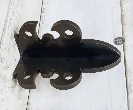 Custom Black Powder Coated Right Side Decorative L Angle Timber Brackets with Le Fleur de Lis Custom Black Powder Coated Right Side Decorative L Angle Timber Brackets with Le Fleur de Lis
