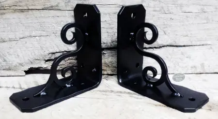 Detail shot of Two Black Coated L Angle Decorative Scroll Gusset Support Bracket Detail shot of Two Black Coated L Angle Decorative Scroll Gusset Support Bracket