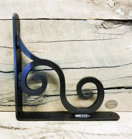 Side view of a small black coated L Angle Decorative Scroll Gusset Support Bracket Side view of a small black coated L Angle Decorative Scroll Gusset Support Bracket